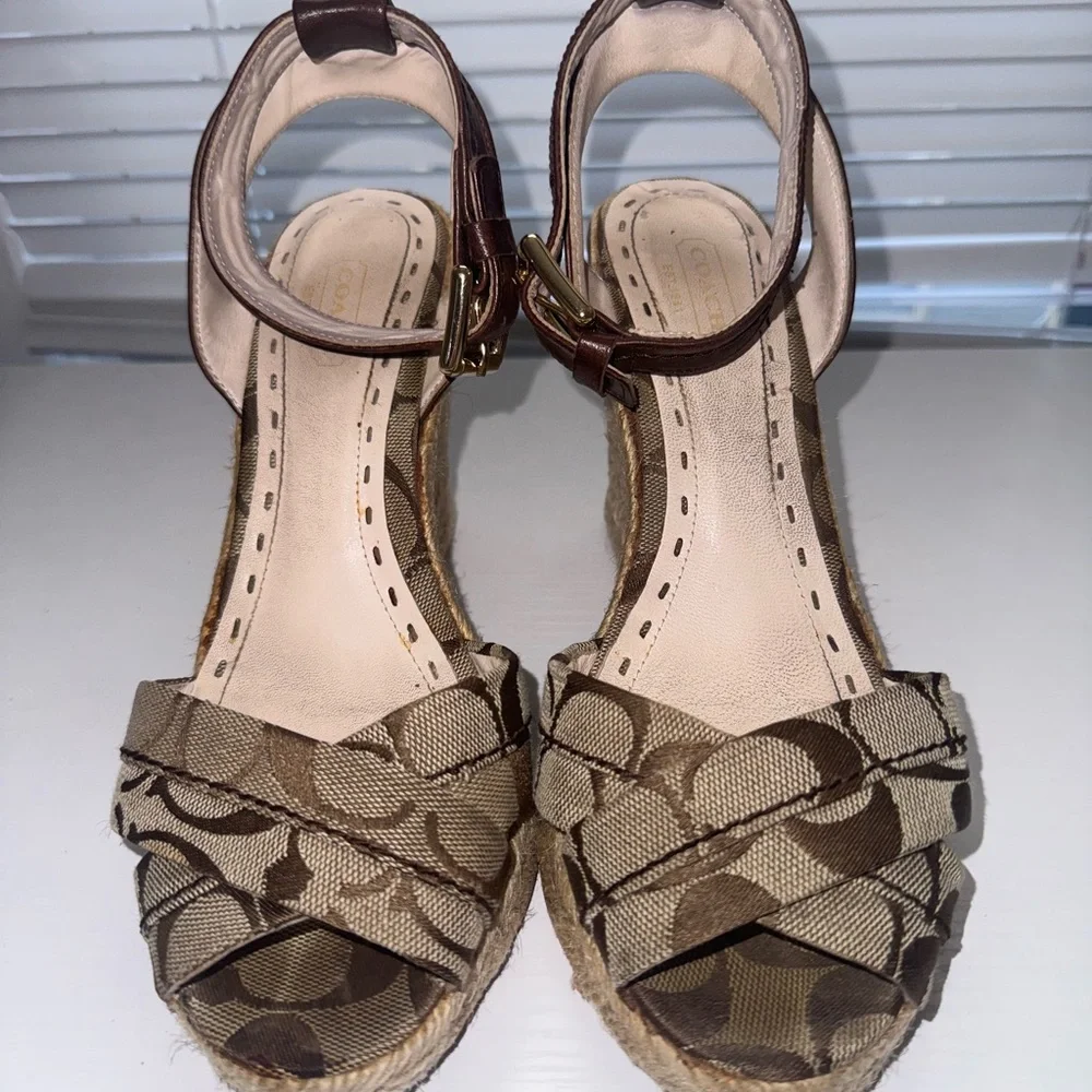Coach Tan and Brown Wedge Sandals sz 8 - Picture 2 of 5
